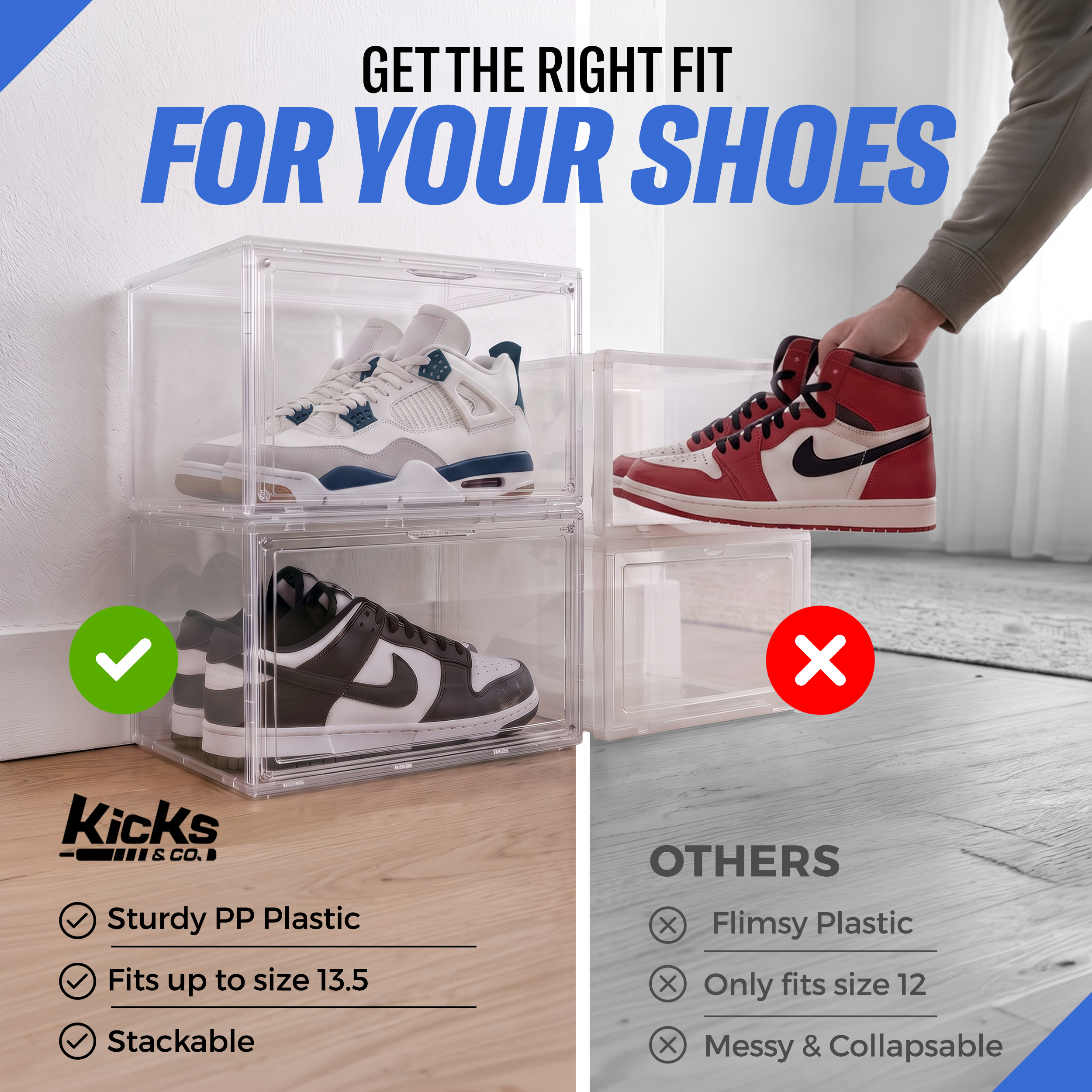 Kicks & Co XL Clear Shoe Storage Box, Stackable, 2-Pack photo 4