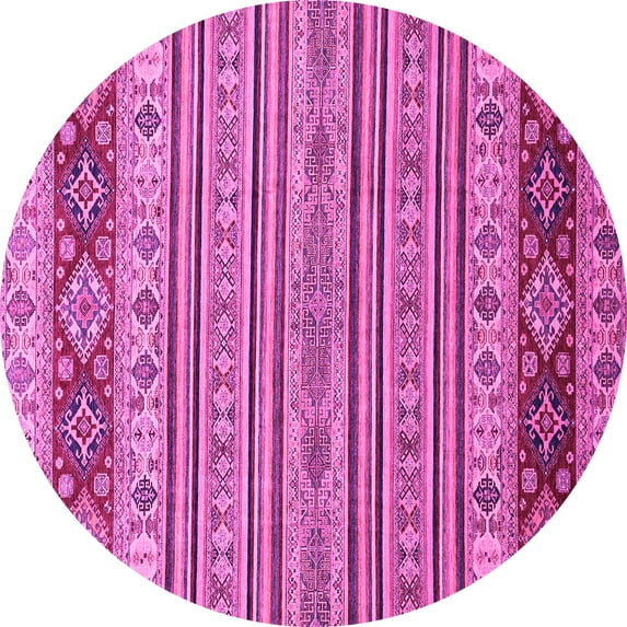 Ahgly Company Indoor Round Abstract Pink Modern Area Rugs, 4' Round