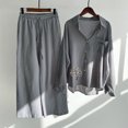 thumbnail image 2 of Gibobby Conjunto dama pants y sudadera afelpada Conjunto casual de dos piezas para mujer, cuello redondo, manga larga, camisa con botones y pantalones de pier(Gris,M), 2 of 5