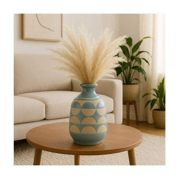 Ceramic Vase for Home Decor and Flower Vase - Brings Modern Charm to Office, Living Room Decor, Table or Bedroom Decor - A Minimalist Touch for Any House Accent - 10" Blue & Tan
