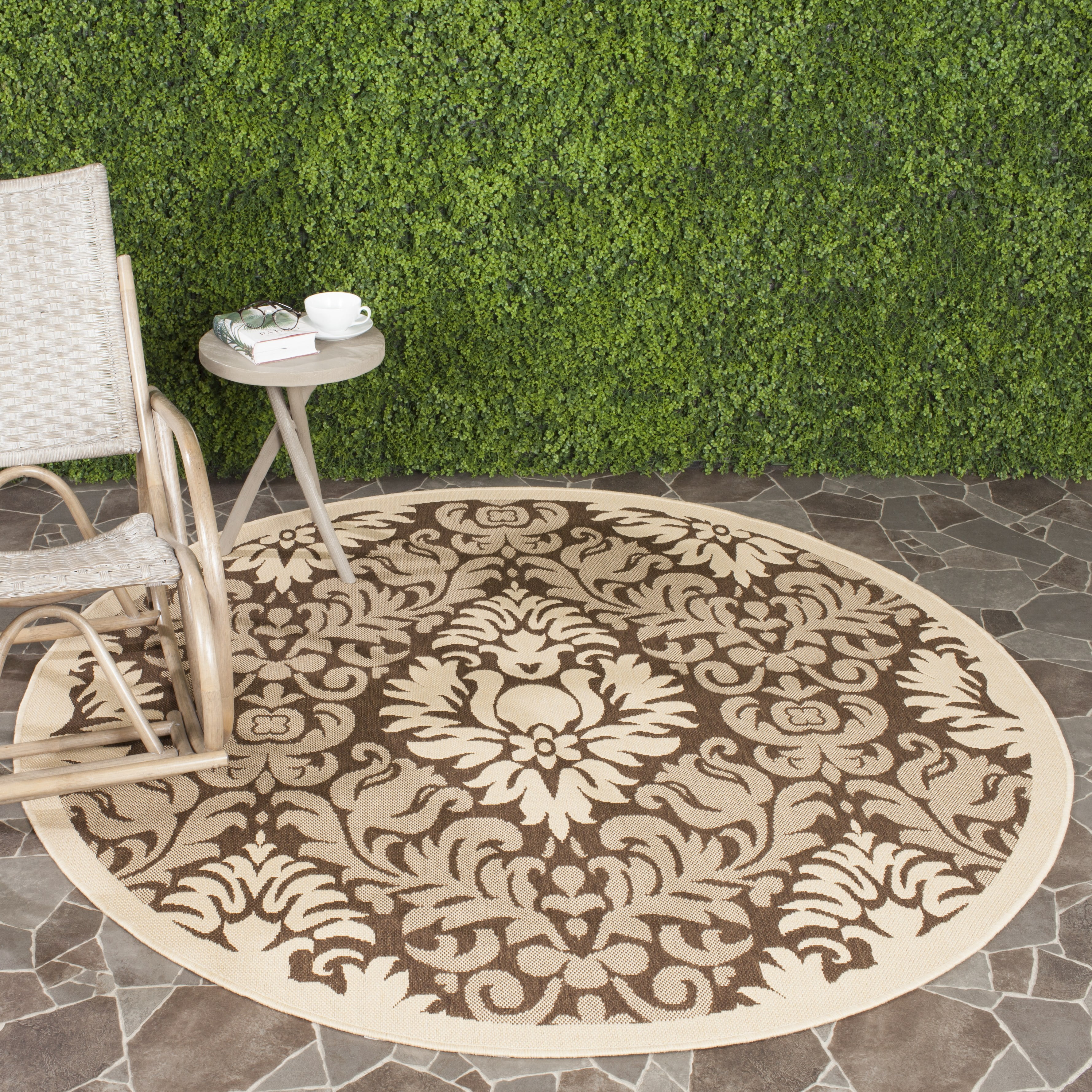 Safavieh Courtyard Jessie Damask Indoor/Outdoor Area Rug, Brown/Natural, 6'7" x 6'7" Round