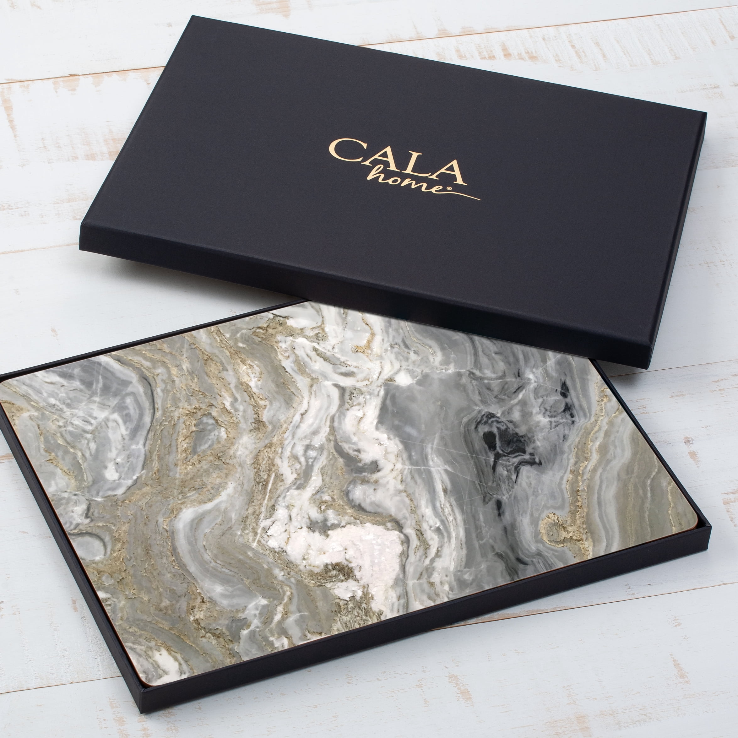 Cala Home "Quartz Design" Premium Decorative Hardboard Cork Back Tabletop Placemats 4 Pack