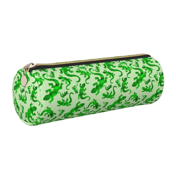 Disketp Green Lizard Estuche Organizador de Lápices de Cuero, Estuche de Oficina con Cremallera para Bolígrafo y Lápiz