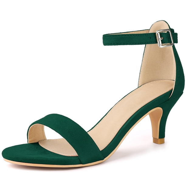 Sandalias de tacón bajo con correa en el tobillo y puntera abierta para mujer Verde 40