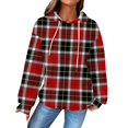 thumbnail image 2 of Women's Fashion Loose Hooded Pullover Long Sleeve Plaid Sweatshirt with Drawstring Drop Shoulder and Pocket Print,Red,2XL, 2 of 7