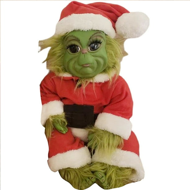 Christmas Plush Doll Hairy Grinch Baby with Removable Santa Costume Grinch Doll Green Monster