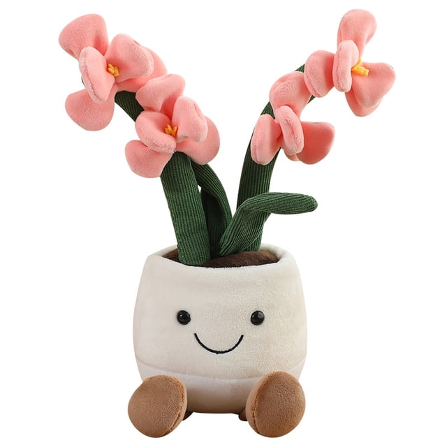 Muñeca de peluche con dibujos animados con forma de orquídea, 35 cm, relleno suave