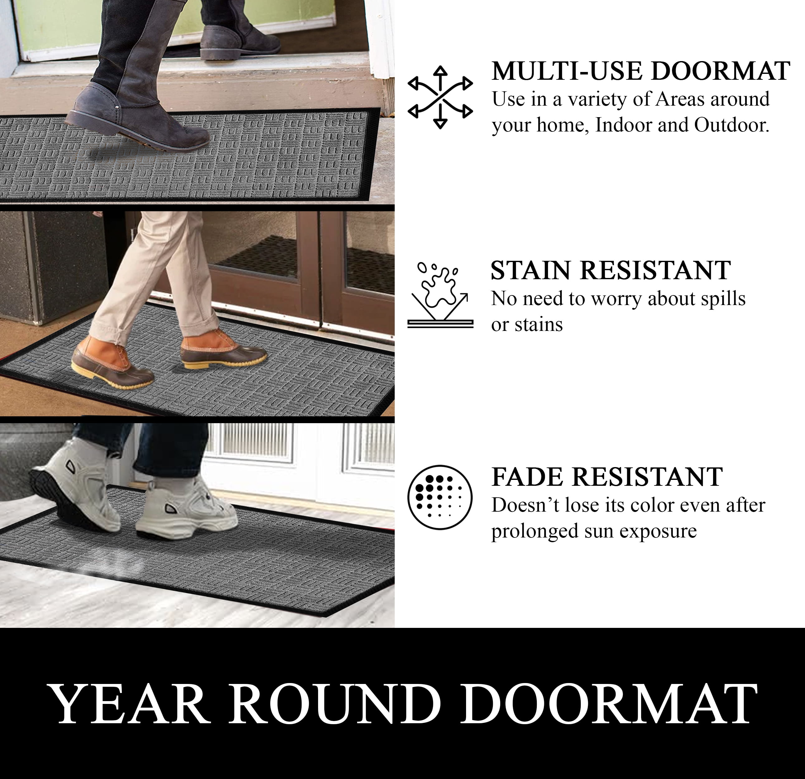 A1HC Indoor Outdoor Mat, Front and Back Entrance Welcome Mats, Large Front Door Patio Mats 24x36 Inches, Non-Slip Easy Clean Entrance Washable Large Size Doormats, Dark Grey