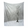 thumbnail image 1 of Tree Soft Flannel Fleece Throw Blanket, Winter Landscape Picture with a Tree in Snowy Field and Foggy Forest at the Back, Cozy Plush for Indoor and Outdoor Use, 60" x 80", White Black, by Ambesonne, 1 of 6
