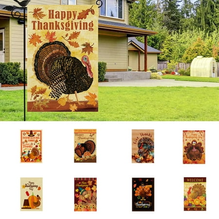 Happy Date Give Thanks to The Lord - Autumn Welcome Garden Flag - Thanksgiving Pumpkin Fall Design - Double Sided Outdoor Yard Decor - Polyester 11.75" x 17.75" in Size