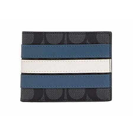 COACH Men's Slim Billfold Wallet In Signature Canvas With Varsity Stripe gunmetal/charcoal/denim/chalk