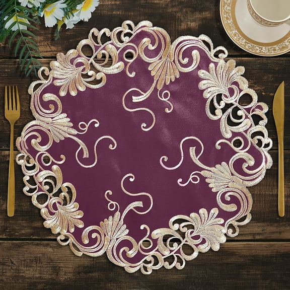 Purple Doilies Set of 4 - Round Placemats European Embroidery for Dining Table