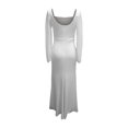 thumbnail image 2 of Gibobby Vestido de fiesta para mujer Vestido ajustado con manga de gasa y cuello cuadrado de color liso para mujer con envoltura en la cadera(Blanco,CH), 2 of 3