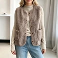 thumbnail image 4 of Ecqkame Women's Fuzzy Vest Sleeveless Button Down Loose Round Neck Casual Velvet Warm Fall Winter Outerwear with Pockets Khaki M, 4 of 6
