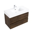 thumbnail image 3 of 36" Walnut and White Melamine Bathroom Vanity for Modern Bathroom, Elevates Design with Storage and Handle-Free Drawers, 3 of 6