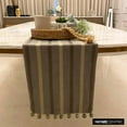 thumbnail image 4 of Linen Table Runner, Taupe Linen Fabric with Embroidery & Tassels Green Linen 14 x 120 inch extra long, Wedding Decor Table Linen Modern Table Runner - Subtle Stripes, 4 of 10