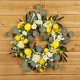 thumbnail image 3 of 17.72 Inch Spring Yellow Lemon Roses Wreath for Front Door, Yellow Peony White Hydrangea Green Leaves Wreath for Indoor and Outdoor, Rustic Farmhouse Door Wreath for Home Decor, 3 of 9