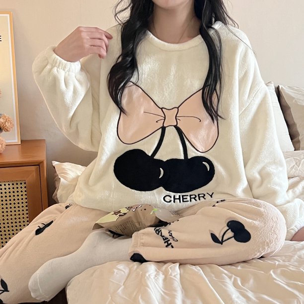 Pijamas de otoño e invierno para mujer, de franela cálida y gruesa, con dibujos animados, para el hogar, pijamas cálidos y de moda