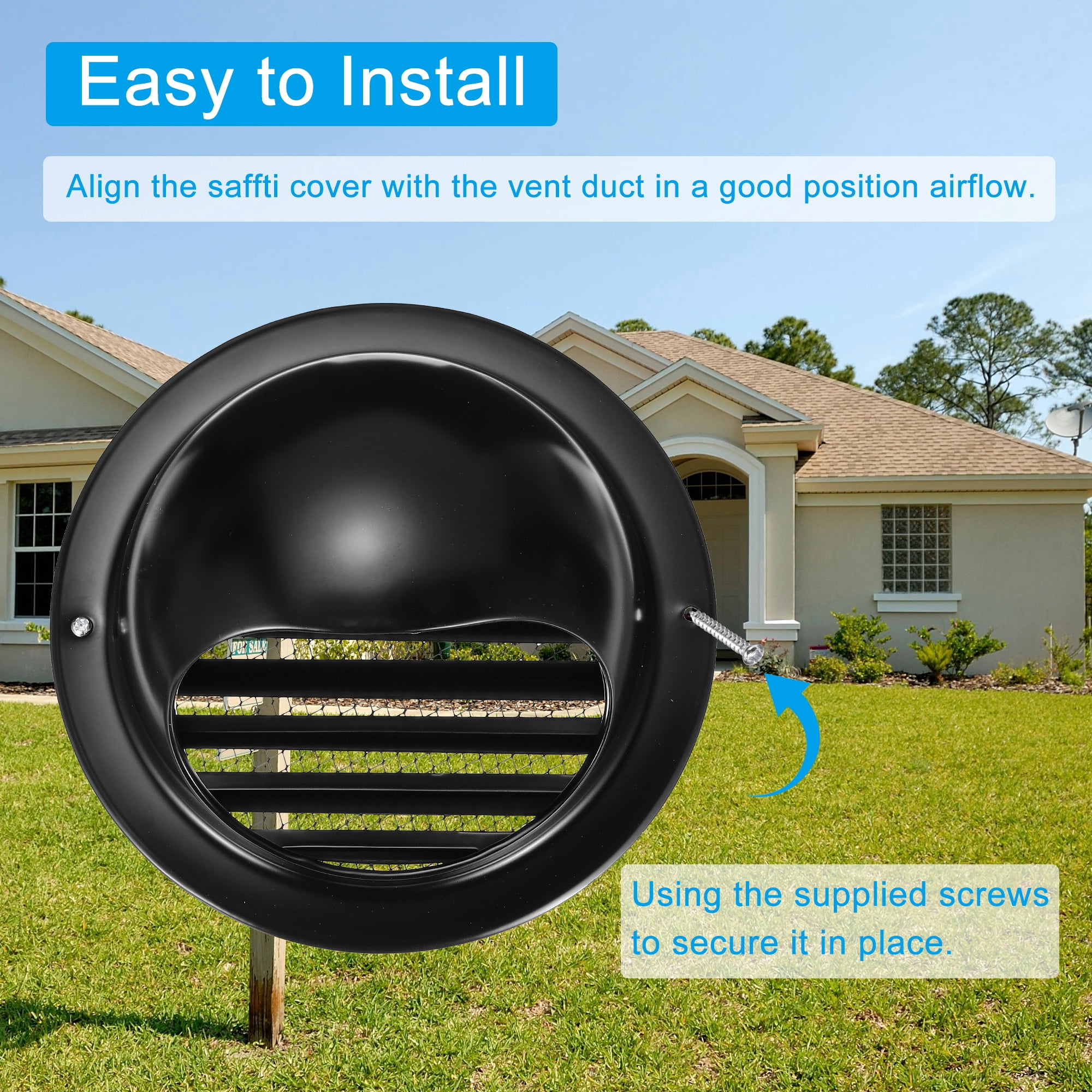Uxcell Vent Round Cover, Exterior Wall Air Vent Louvered Soffit Vent Exhaust Outlet Hood for HVAC 3 Inch Black