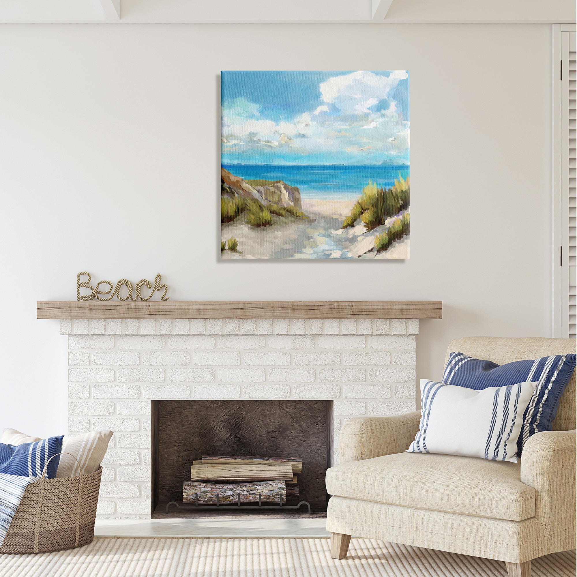Stupell Industries Sand & Sea Landscape Nature Painting Gallery Wrapped Canvas Art Print Wall Art, 30 x 30