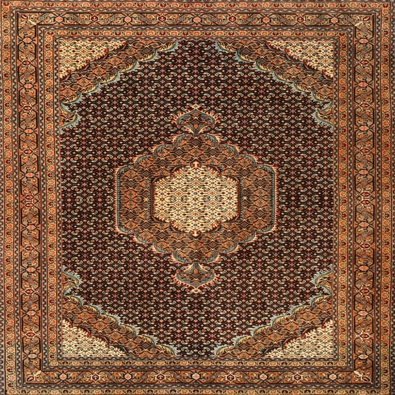 Ahgly Company Indoor Square Traditional Bronze Brown Medallion Area Rugs, 3' Square