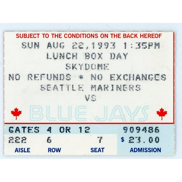 Seattle Mariners Toronto Blue Jays Vintage Ticket Toronto Skydome 1993 Ken Griffey Jr