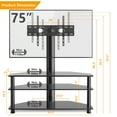 thumbnail image 3 of RTVR Modern 3-in-1 Flat Panel TV Stand for TVs up to 75 inch, Black Glass Shelves Table with Swivel Mount, 3 of 11