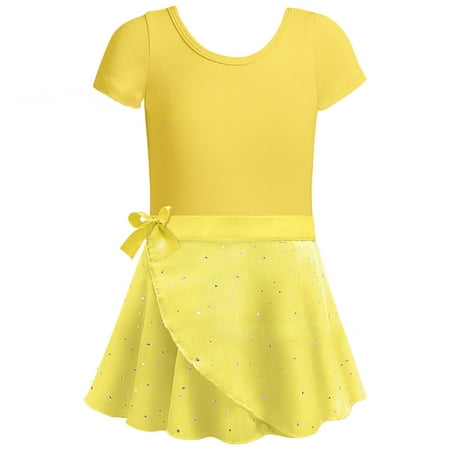 Adeawade Flower Girl Dress 8-10 Years Crewneck Dance Dress With Heart Design Two Piece Ballet Practice Gymnastics Performance Short Sleeve Outfit Simple Playsuit Yellow