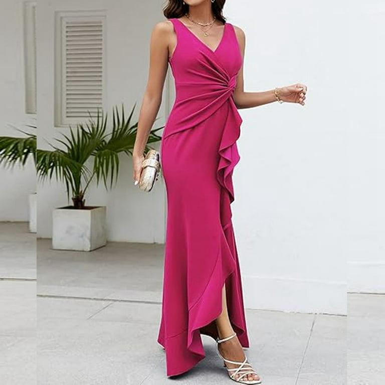 Adeawade Women'S Dresses V Neck Evening Gown Dress Sleeveless Max