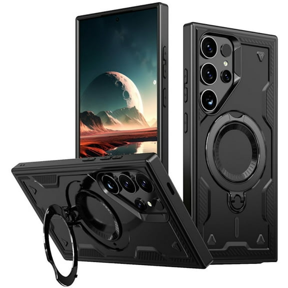 Military Grade MagSafe Hybrid Case with Kickstand Ring Holder for Samsung Galaxy S25 Ultra - Black
