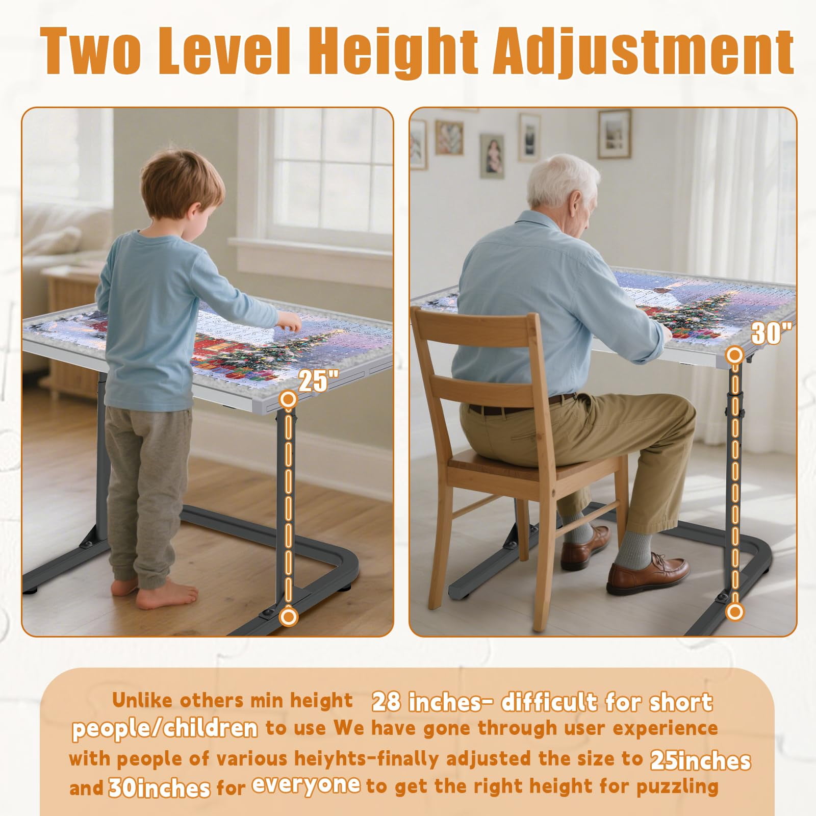 Jigsaw Puzzle Table with Drawers, Puzzle Board for Adults with Metal Legs, Adjustable Angle & Height, Gift for Birthday, 1500 Pieces