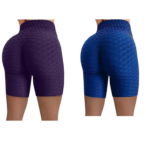 GTEYOIJN 2 Pcs Womens Yoga Shorts Multipack Vintage Style Pants Deep Pocket Shorts 2Pc Shorts Fitness Hip Running High Biker Wrinkled Women Yoga Waist Pants Stretch Yoga Pants