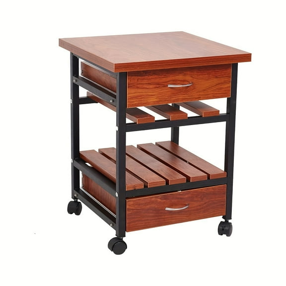 Rolling Wooden Edge Table, Bedside Table, Dressing Table, Storage Cabinet with 2 Drawers, Suitable for Bedroom and Living Room, BriGen Tech