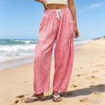 thumbnail image 5 of felwors Womens Gingham Pants Spring Summer Elastic Waist Wide Leg Flowy Palazzo Pants (Red, M), 5 of 6