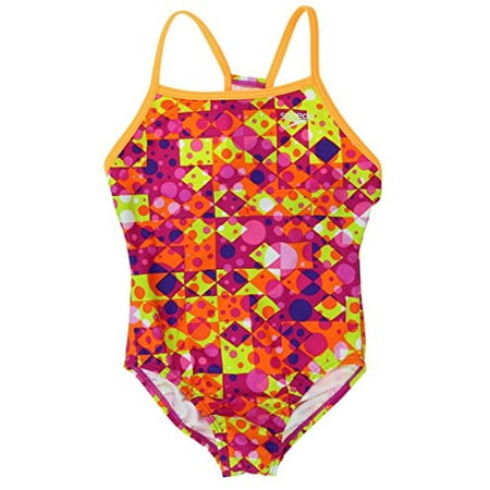 - Speedo Girls Thin Strap One Piece Swimsuit Diamond Dot Size 10 Pink