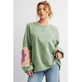 thumbnail image 6 of Ahlaray Elegant Vintage Oversized Top with Floral Patchwork & Long Sleeves - Smoke Green Beauty!, 6 of 8