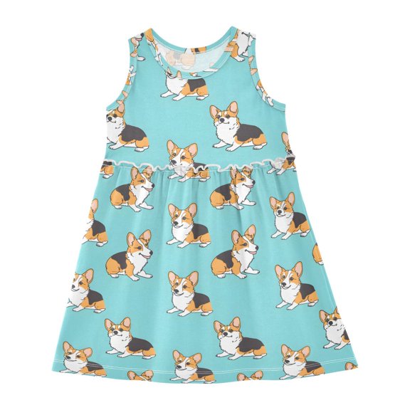 Dress Wolf Pale Yellow Star Sleeveless Dress for Hem A-Line Casual Sundress