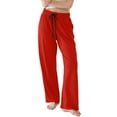 thumbnail image 5 of Women's Straight Wide Leg Pants Drawstring High Waisted Casual Long Trousers Red XXL, 5 of 5