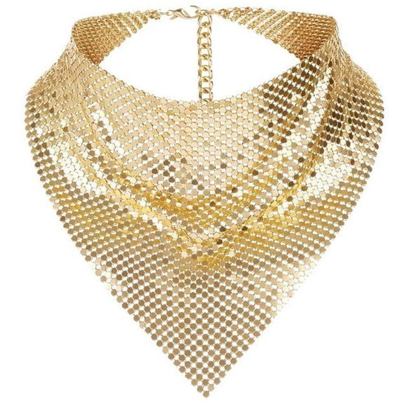 Metallic Sequin Bandanas Scarf Punk Metallic Neck Scarf Club Party Neckwear Rhinestone Triangle Scarf for Women Gold