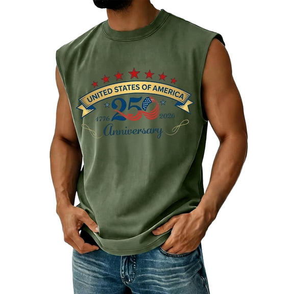 4th of July Shirts for Men Summer Hawaii Vacation Graphic Muscle Sleeveless Shirts