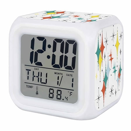 Middle Century Digital Alarm Clock for Bedrooms,Smart LED Alarm Clock with 7 Color Changing Night Light,Boho Abstract Art Teal Orange Rhomboid Silent Wake Up Clocks for Sleep Study Cooking 3.2x3.2