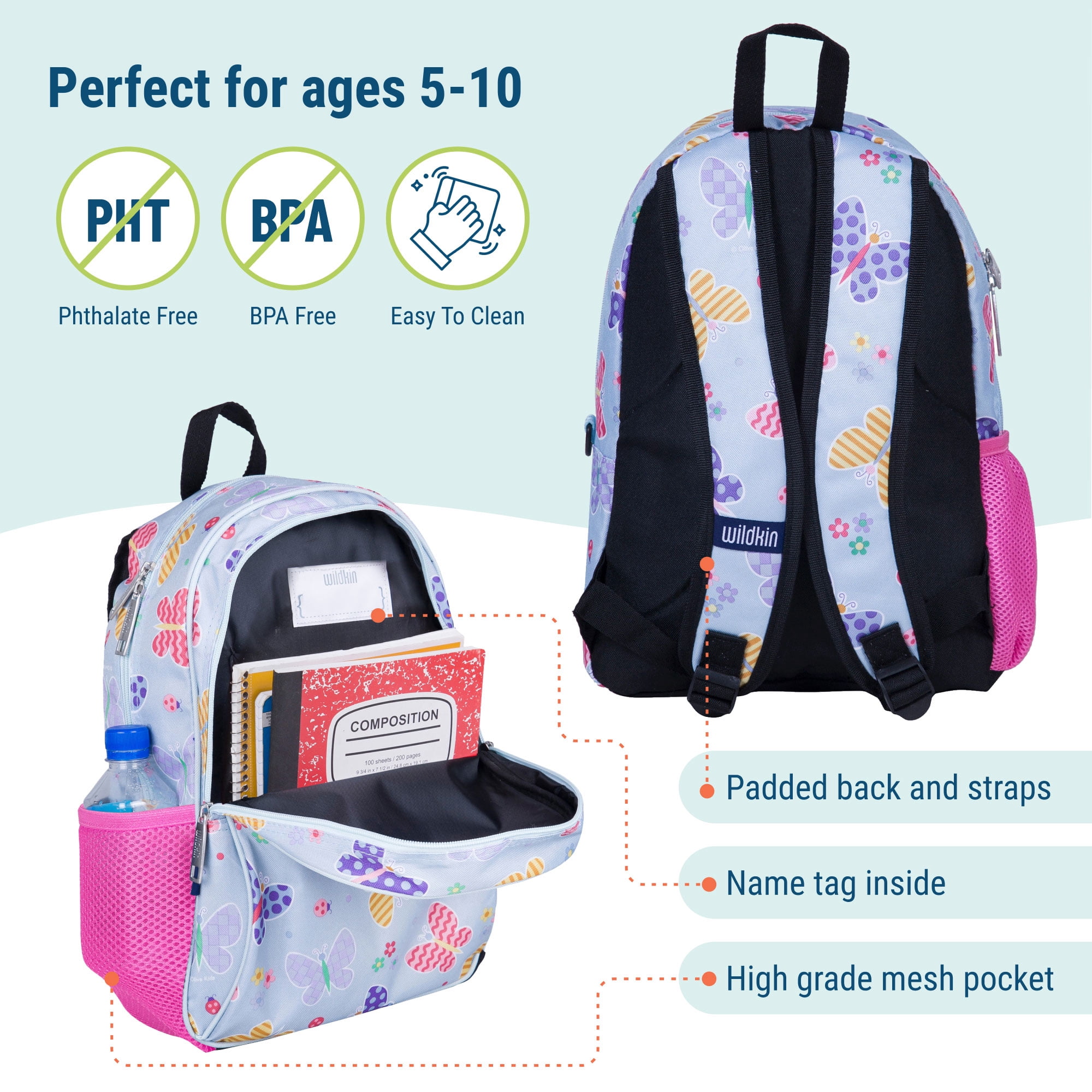 Wildkin Butterfly Garden Sidekick Backpack Blue