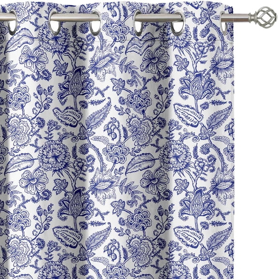 Vargottam Room Darkening Curtains - Bloom Pattern, Set of 2 Panels, 52" x 96" - Grommet-Top Blackout Window/Door Drapes for Bedroom, Nursery & Living Room - Blue