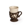 thumbnail image 1 of GG Collection Tazas de cerámica color crema con hoja de acanto y base de metal marrón y asa (juego de 4), 1 of 5