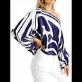 thumbnail image 1 of Conjunto de Dos Piezas Holgado de Otoño para Mujer, con Hombros Descubiertos, Estampado, Larga, Informal, para Salir, Pantalones Anchos Azul XL, 1 of 7