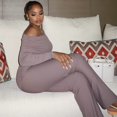 thumbnail image 3 of Women's Off Shoulder Strapless Long Raglan Sleeve High Waist Pleated Loose Jumpsuits, Solid Color, 3 of 23