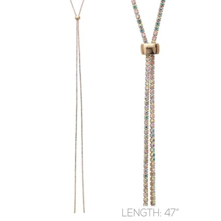 - Womens Very Thin Single Layer Rhinestone Long Y-Necklace 16013-Gold/AB