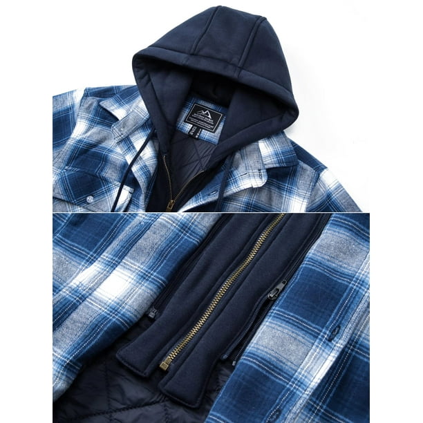 MAWCLOS Men s Flannel Hooded Coat Winter Plaid Jackets Sky Blue 5XL Walmart