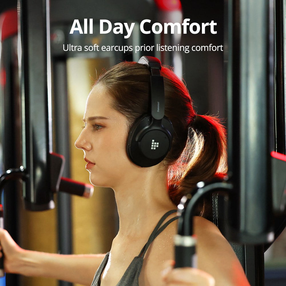 Tronsmart Q20S Hybrid Active Noise Cancelling Headphones, Comfort Wireless Over-Ear Headsets, 60H Playtime, Hi-Res Audio Deep Bass - Black