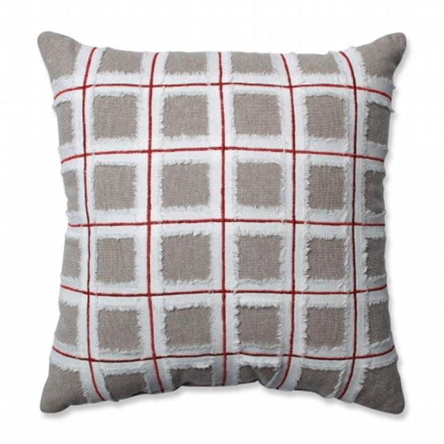 15.5 in. Country Home Grid Square Red & Biscuit Throw Pillow